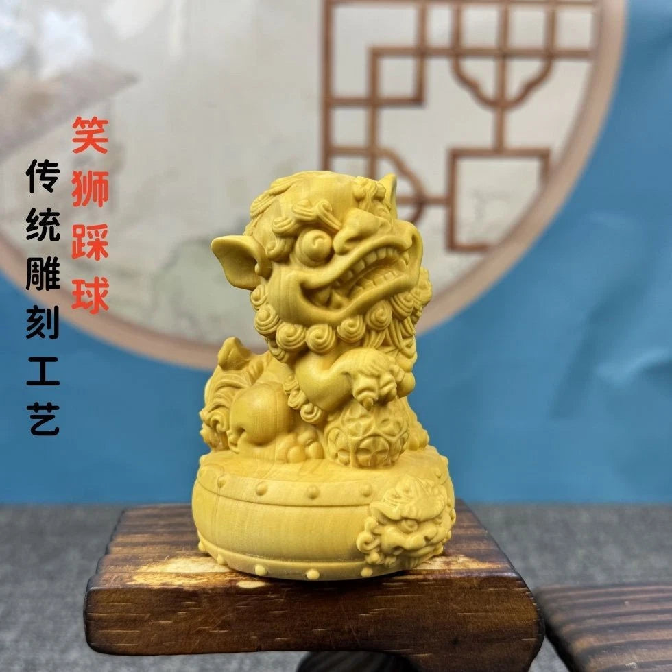 6cm Boxwood Carved Wealth Lion Figurine Home Décor Gift Chinese Style Craft 07FC0E-D4 - KOEEK