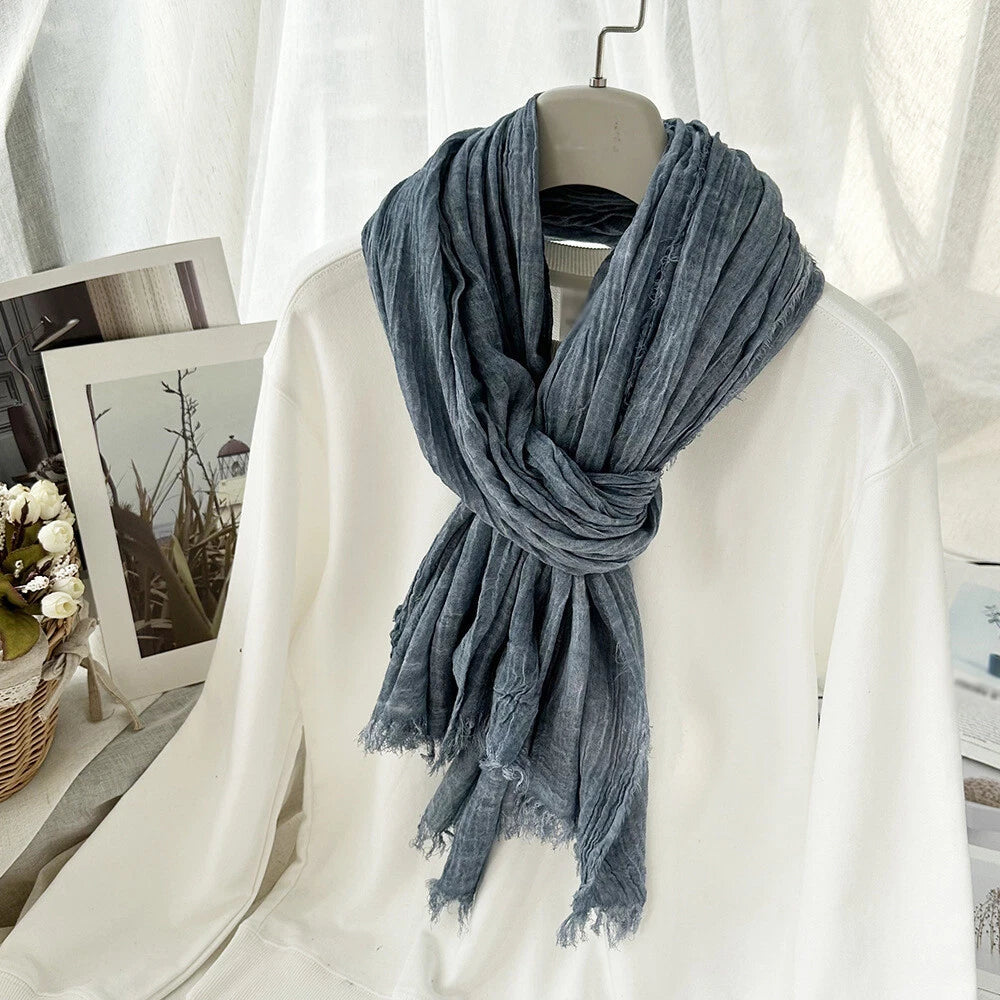 Solid Colors Cotton Scarves Shawls Wrap Men Unisex Wrinkle Large Scarf 200*100cm 07FC0E-D4 - KOEEK