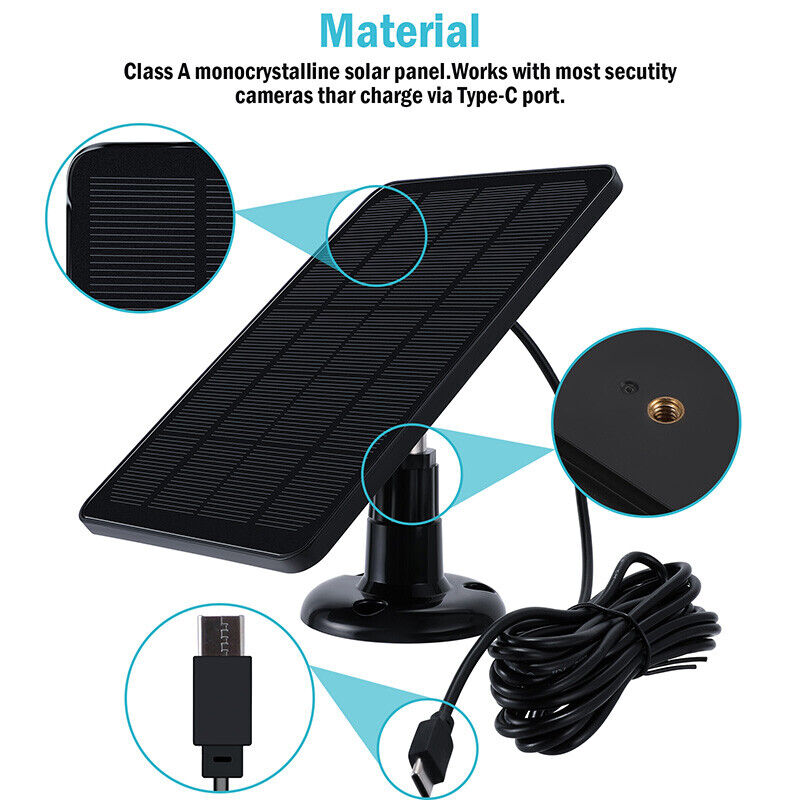 nytt Solcellepanel for USB Power CCTV Kamera Sikkerhetskamera Batterilader Utendørs 4W 5V