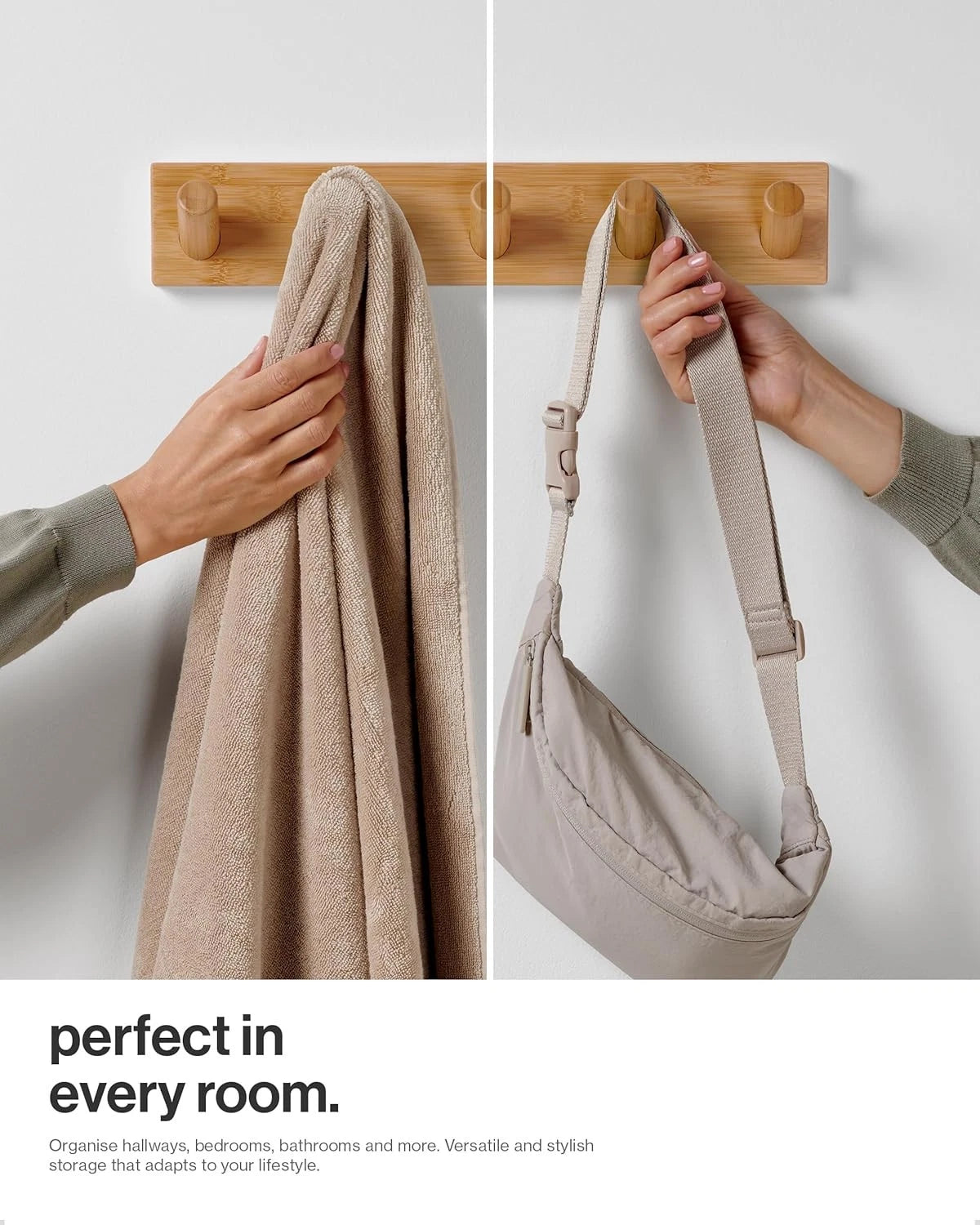 Wall-mounted coat rack with 5 heavy-duty 1-inch diameter hooks (set of 2) 07FC0E-D4 - KOEEK