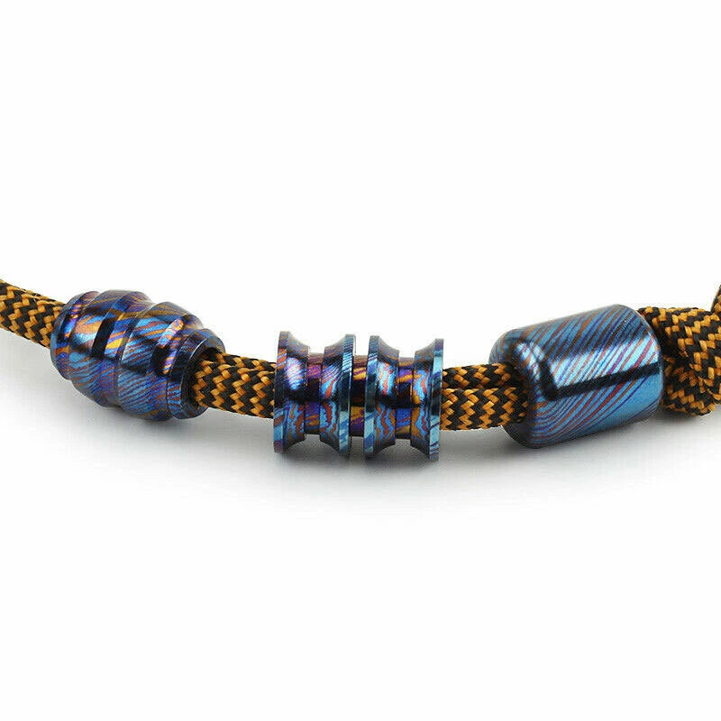 Titanium Damascus Bead Timascus Folding Knife DIY Lanyard Umbrella Rope Pendant 07FC0E-D4 - KOEEK