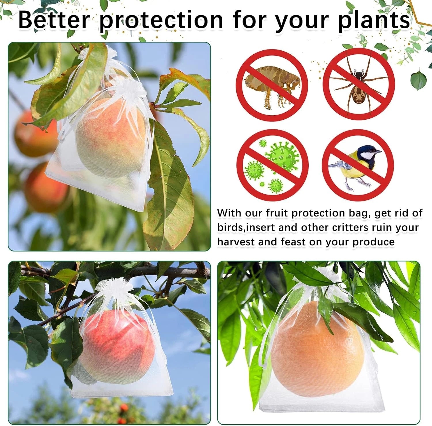 200 Pcs Fruit Protection Bags with Drawstring - White, 6 x 8 Inch 07FC0E-D4 - KOEEK