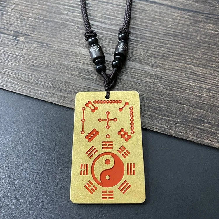 Taoist Brass Pendant Taiji Bagua Symbol Amulet Pendant Necklace for Men Women 07FC0E-D4 - KOEEK