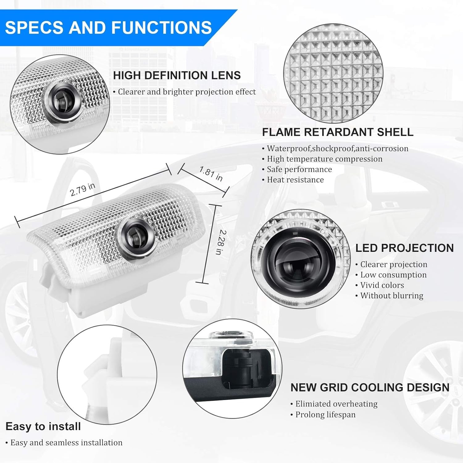 new YANF Car Door Lights Logo, Projector Infinity-2pcs, Fit Infiniti 2pcs