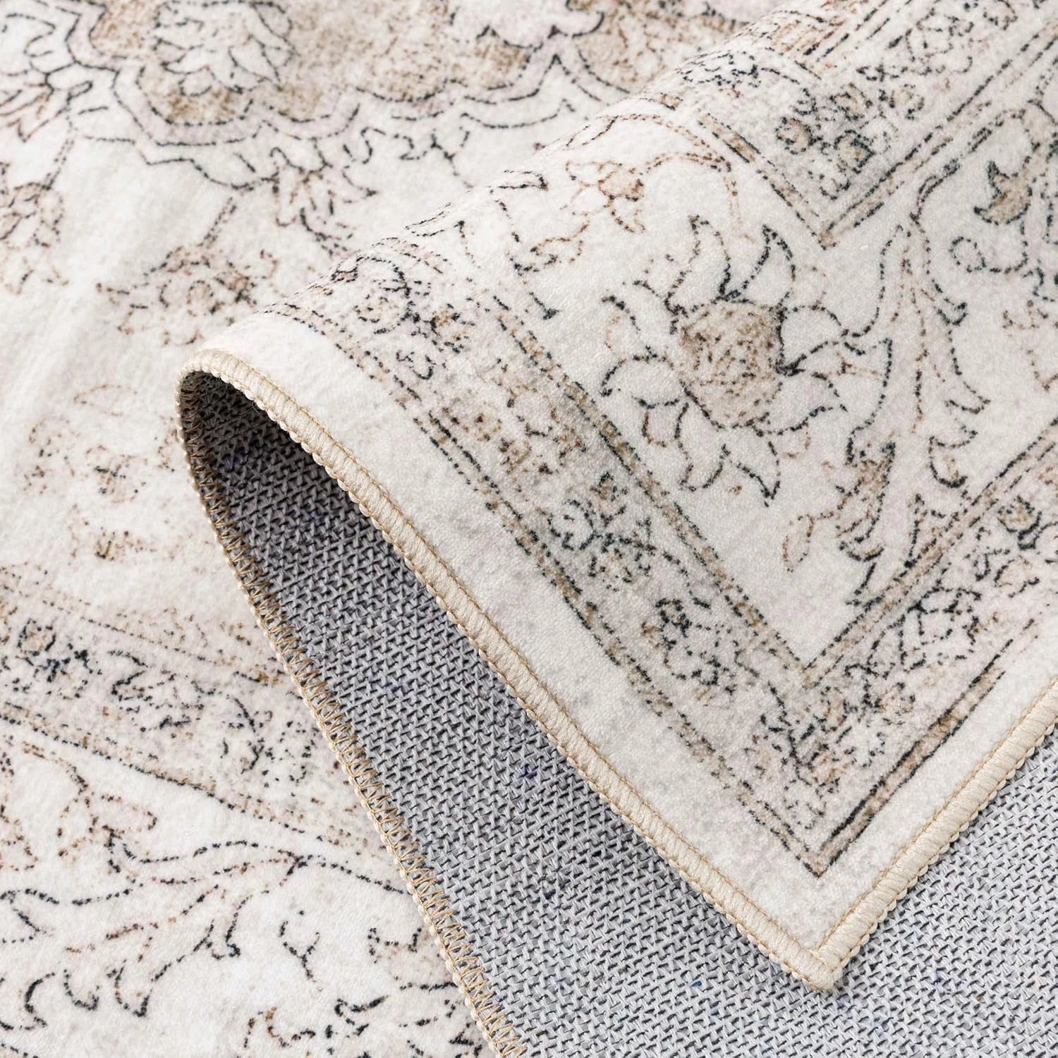 Beige Rug 2x6 Machine Washable Vintage Long Rug, Suitable for Hallways 07FC0E-D4 - KOEEK