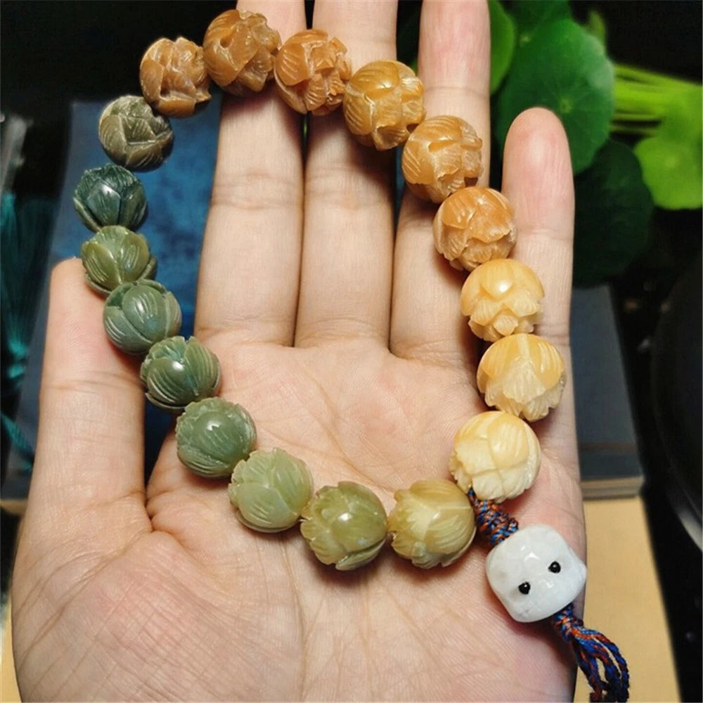 Bodhi Tibetan Buddhist Bracelet Prayer Beads Carve Lotus Bracelet Jewelry 07FC0E-D4 - KOEEK