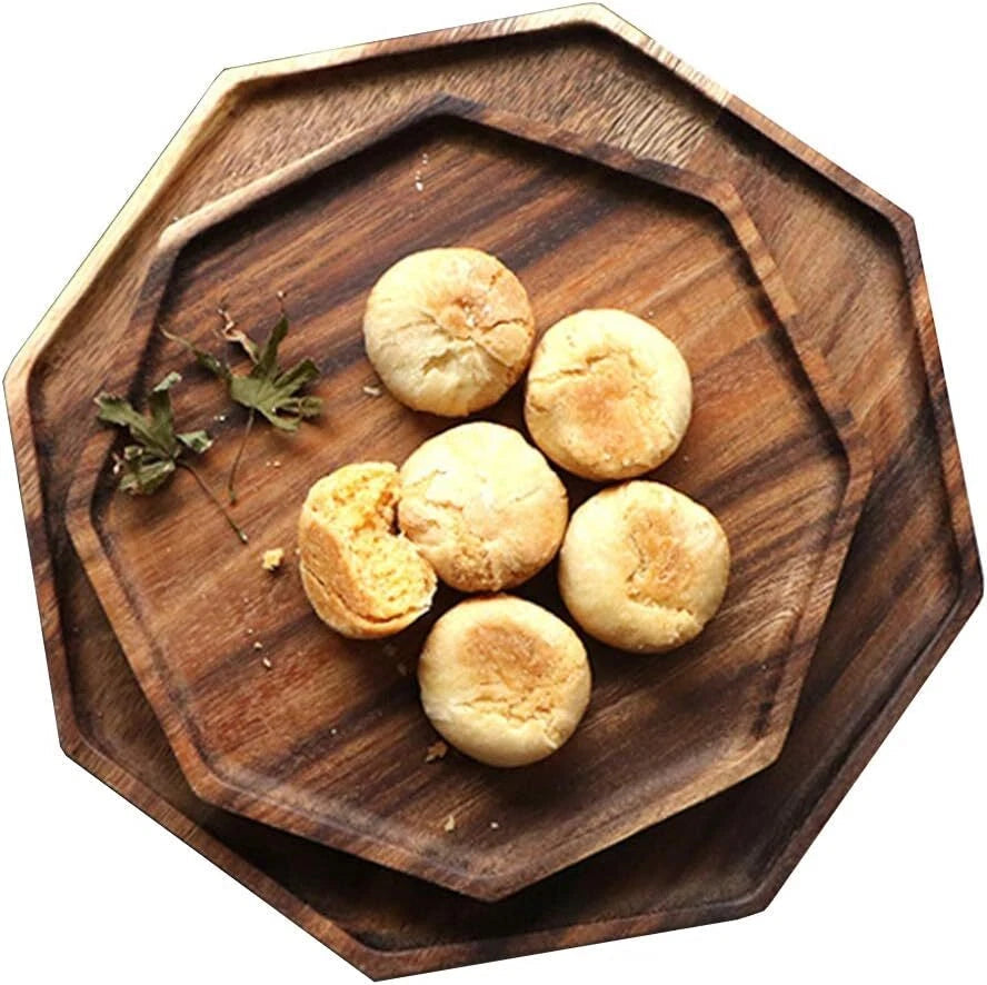 Set of 2 Acacia Wooden Trays Serving Platters Round Square Veggie Serving Tray 07FC0E-D4 - KOEEK