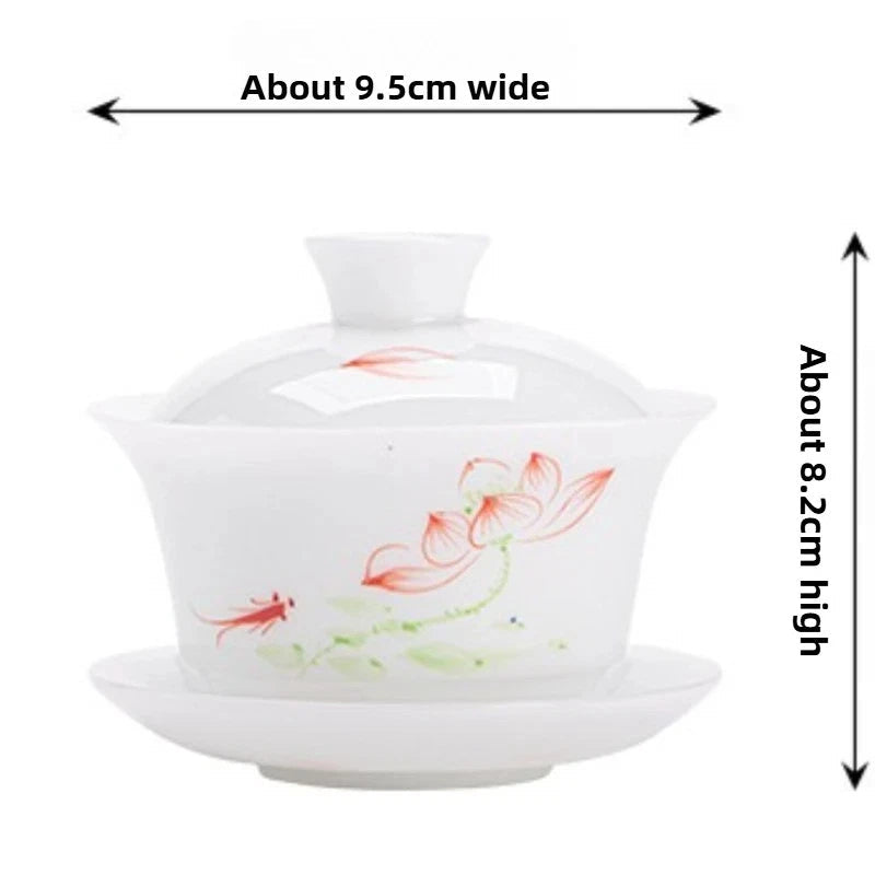 150ml Sancai Gaiwan White Porcelain Tea Bowl Chinese Household High-end Teaware 07FC0E-D4 - KOEEK