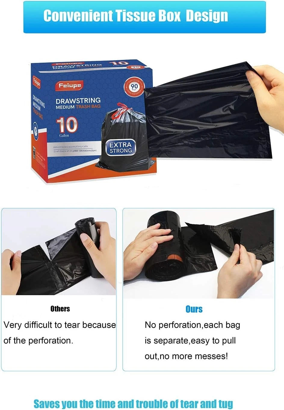 10-gallon drawstring trash bags, trash bags, trash can liners, 0.9 mil, 90-count 07FC0E-D4 - KOEEK