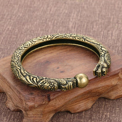 Chinese Trend Zodiac Dragon Cuff Bracelet Vintage Brass Open Jewelry Gift 07FC0E-D4 - KOEEK