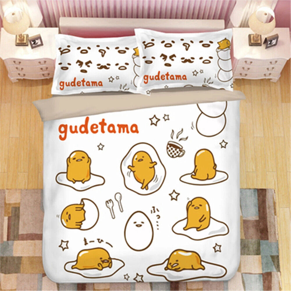 Gudetama Bedding Bed Sheet Duvet Cover Pillowcase Cute Anime Bedding Set 3/4 PCS 07FC0E-D4 - KOEEK