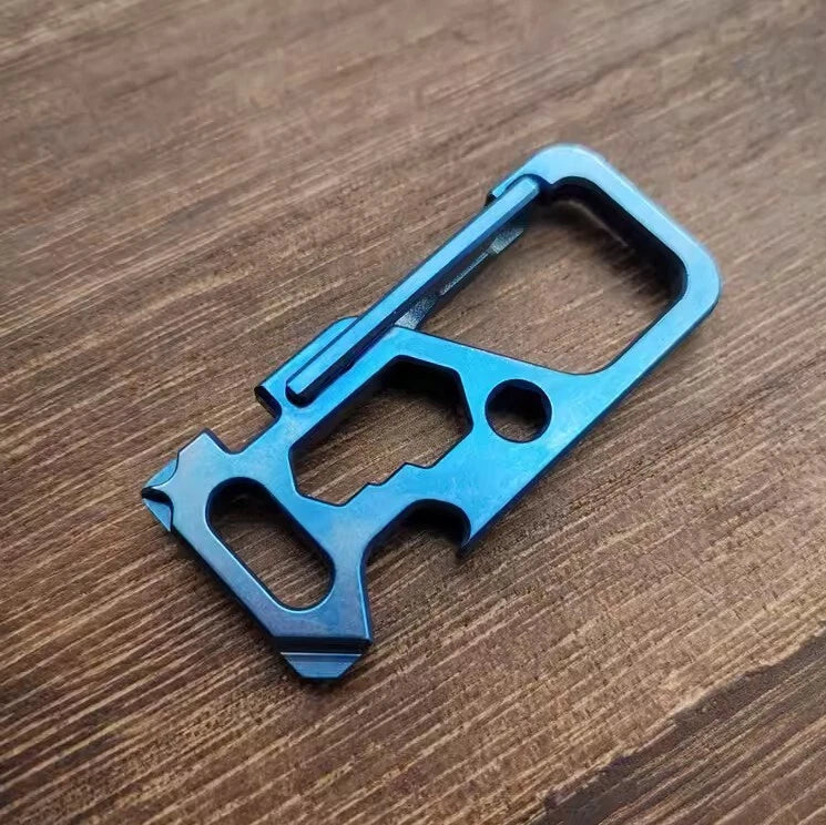 EDC Titanium Alloy Mechanic Blue Key Chain Multi Tools Card Carabiner w Key Ring 07FC0E-D4 - KOEEK