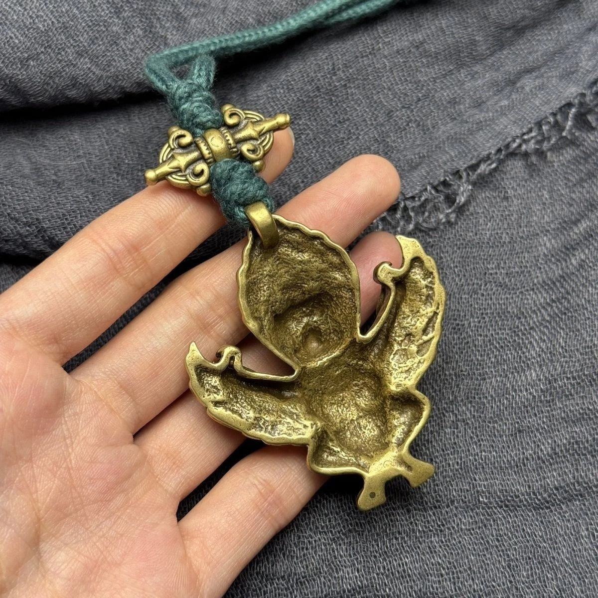 Tibetan Collectible Brass Garuda Bird Pendant Handmade Amulet Necklace 07FC0E-D4 - KOEEK