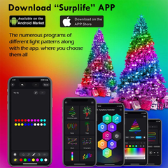 Christmas Tree String Lights Decorations with Ring Smart APP, 200 LED Waterfall 07FC0E-D4 - KOEEK