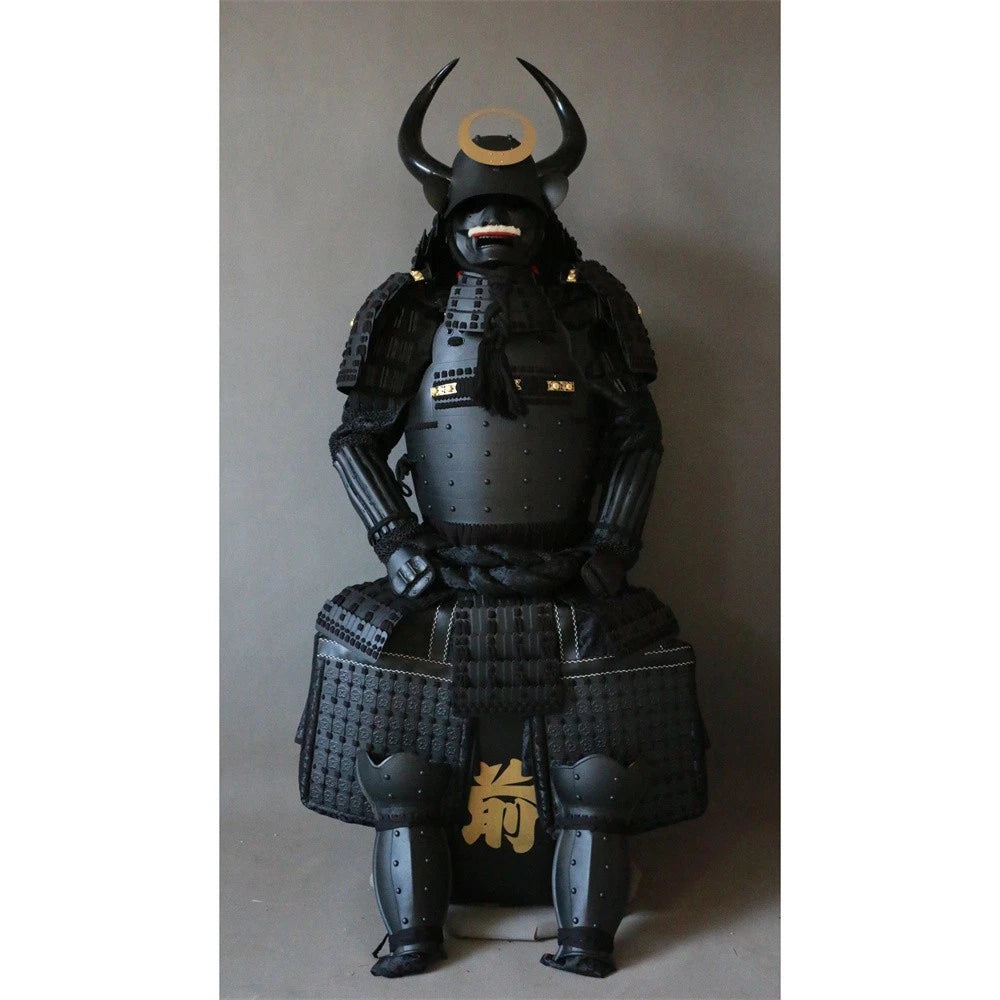 Japanese Matte Black Samurai Armor Bull Horn Warring States Full Body Wearable 07FC0E-D4 - KOEEK