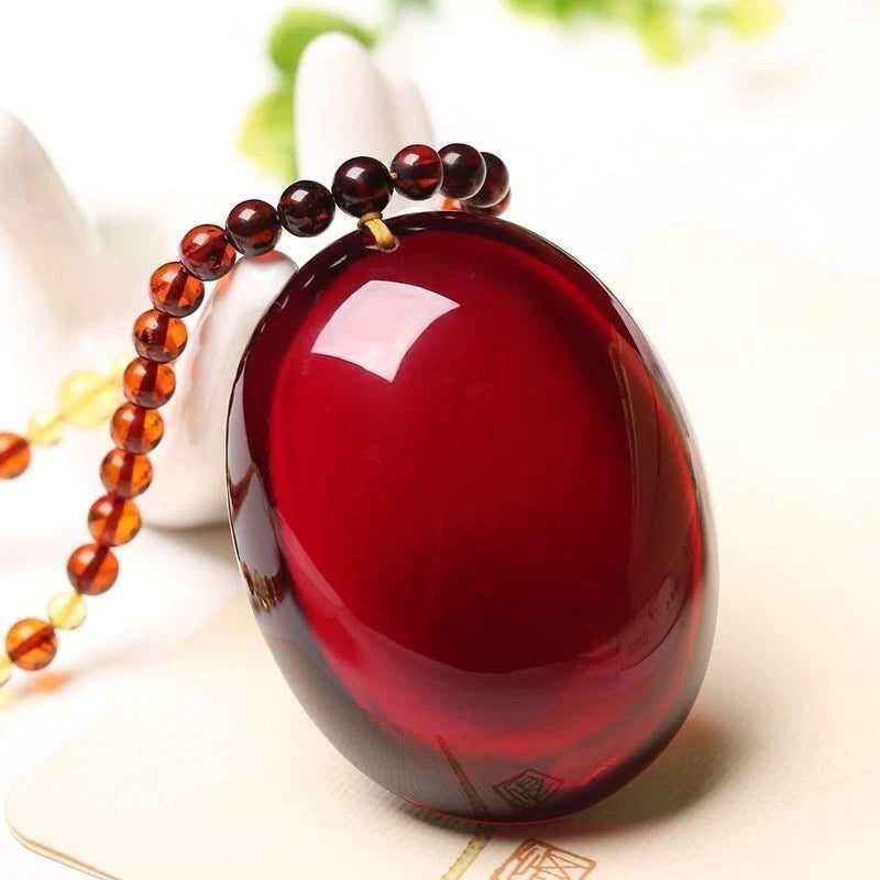 Natural Red Resin Pendant Long Sweater Chain Necklace Jewelry for Women 07FC0E-D4 - KOEEK