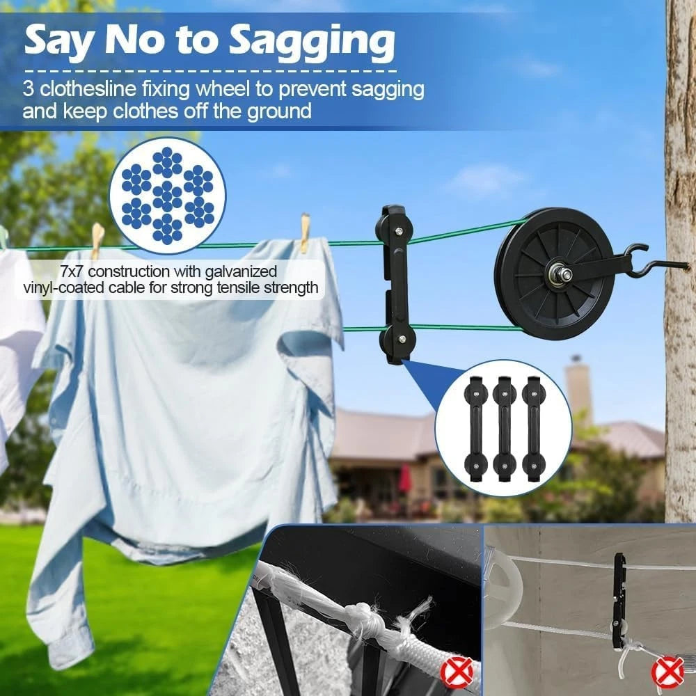 Outdoor clothesline set, 150 feet of green PVC-coated galvanized clothesline 07FC0E-D4 - KOEEK
