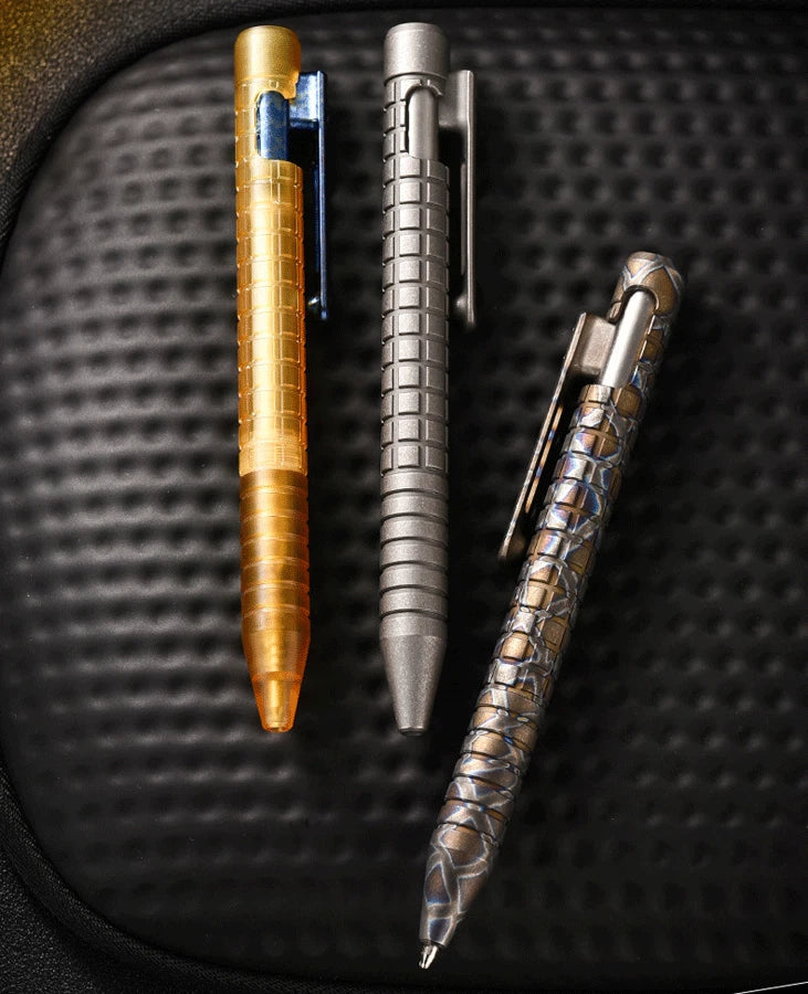 Titanium PEI Ballpoint Pen Bolt Action Signature Writing Pocket Pen 5pcs Refills 07FC0E-D4 - KOEEK