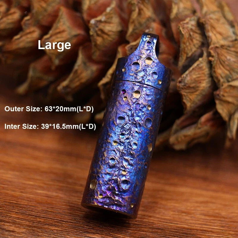 Titanium Waterproof Charm Pendant Pill Storage Container Outdoor Travel Tool 07FC0E-D4 - KOEEK