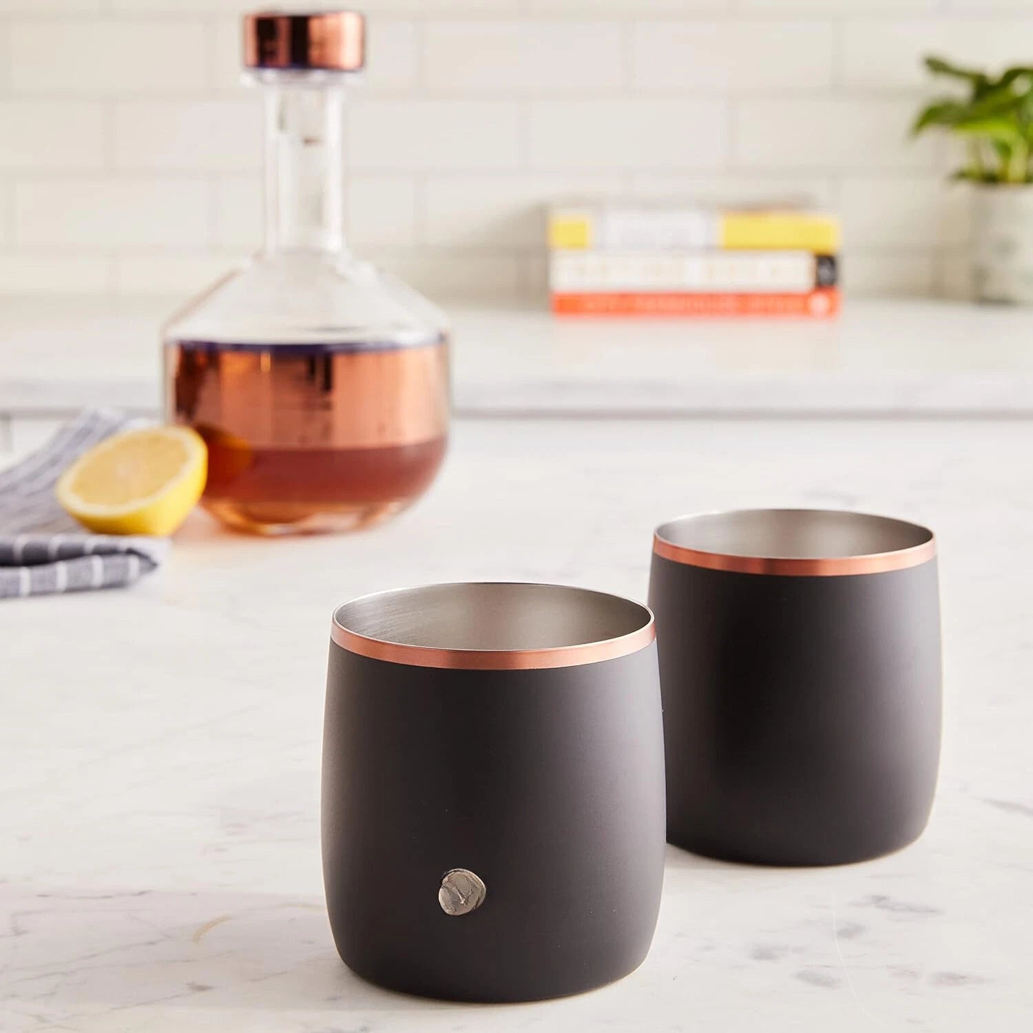 Premium Vacuum Insulated Stainless Steel Whiskey Ice Glasses,Set of 2,Black/Gold 07FC0E-D4 - KOEEK
