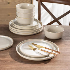 4 Person Stoare Dinnerware Set, Round Reactive Glaze Ceramic Set 07FC0E-D4 - KOEEK