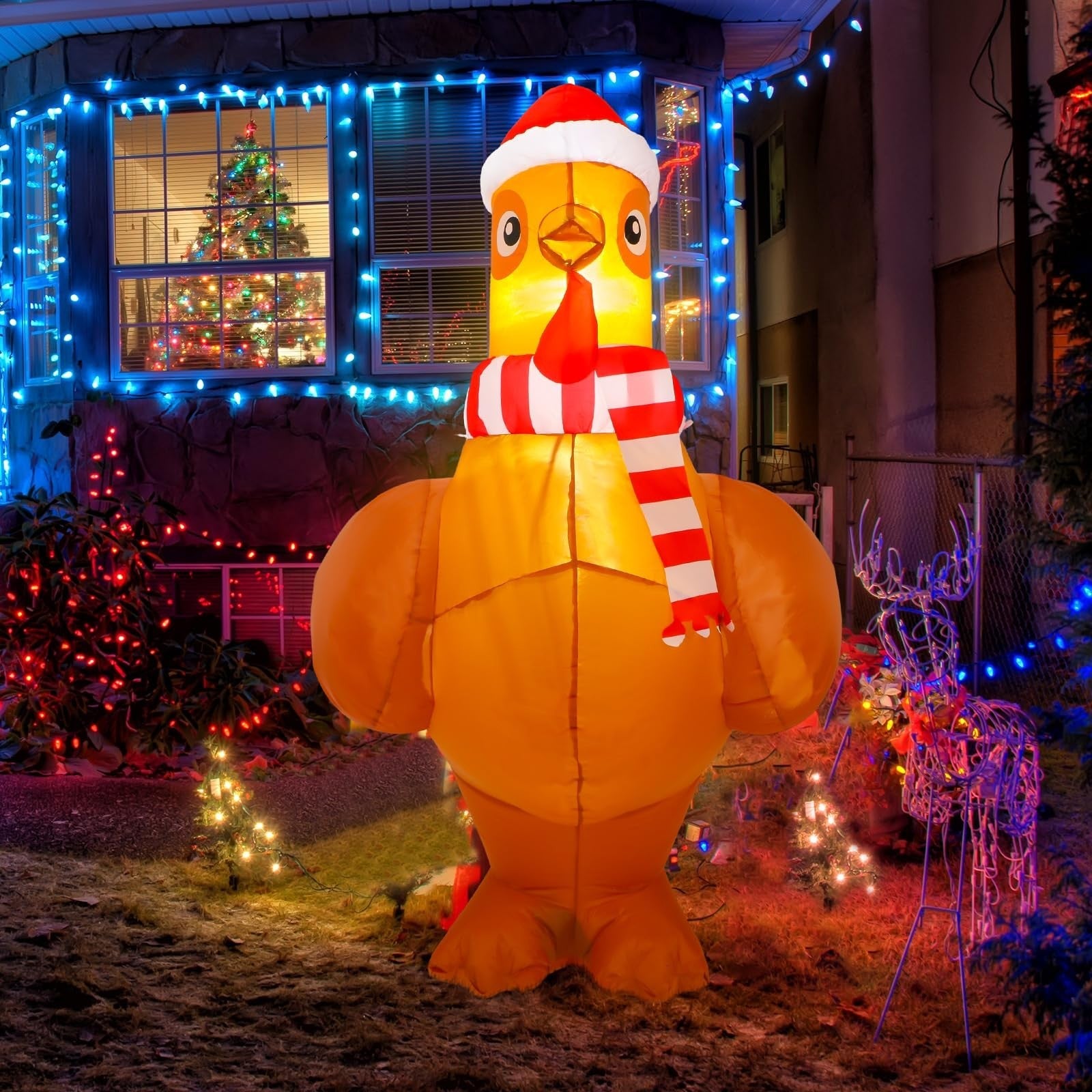 5 ft Large Lighted Christmas Inflatable Chicken Built in Colorful LED Light u... 07FC0E-D4 - KOEEK