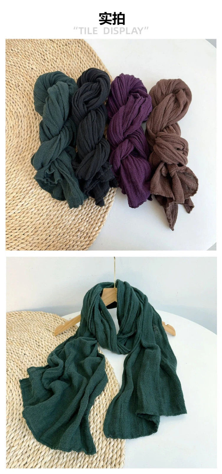 Mens Cotton Linen Scarf Breathable Plain Color Unisex Shawl Neckerchief Scarves 07FC0E-D4 - KOEEK