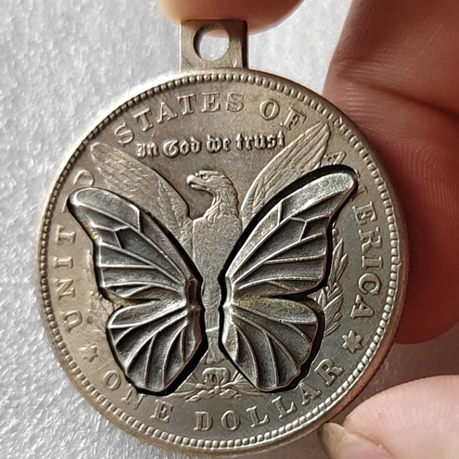 Movable Mechanism Coin " Silver Butterfly"  Plated Amazing Hobo Art 07FC0E-D4 - KOEEK