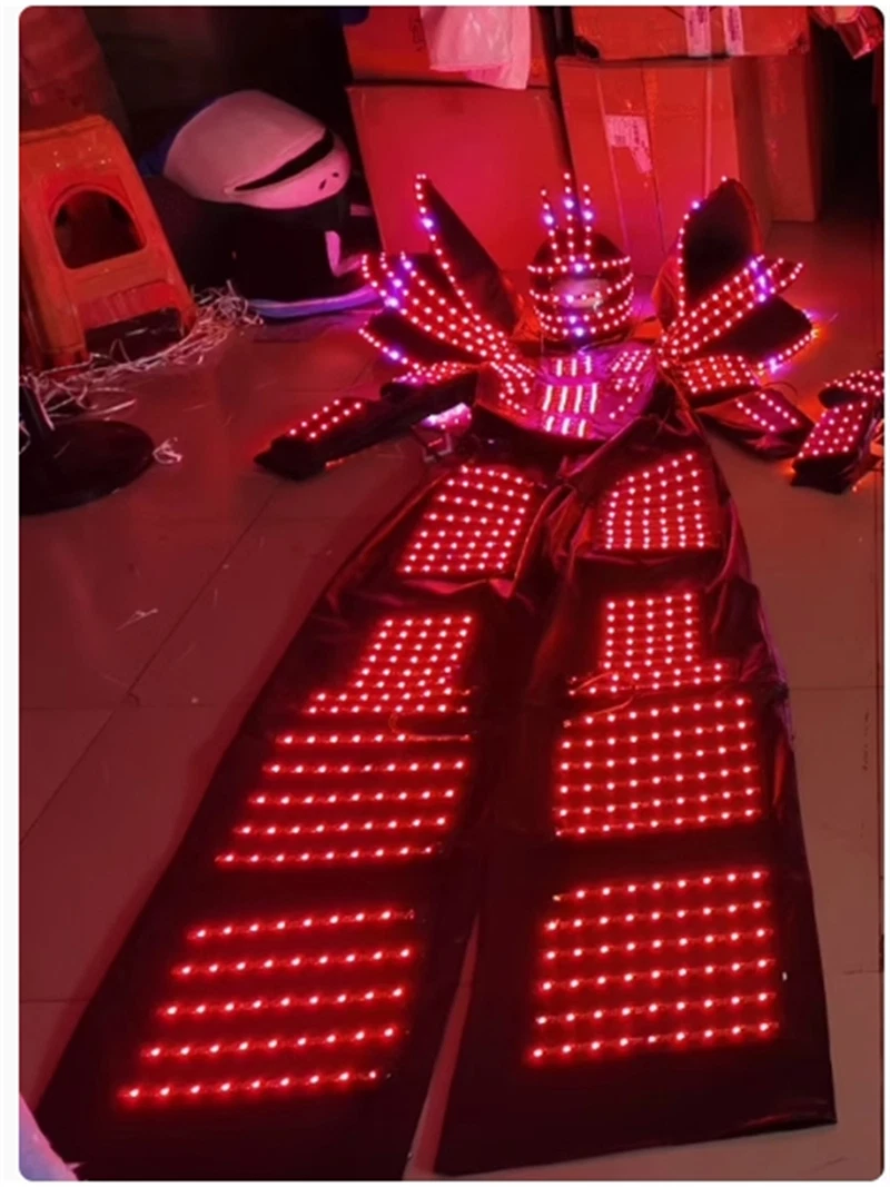 LED Robot Stilt Costume Helmet 7 Color Change DJ Party Performance Glowing Suit 07FC0E-D4 - KOEEK