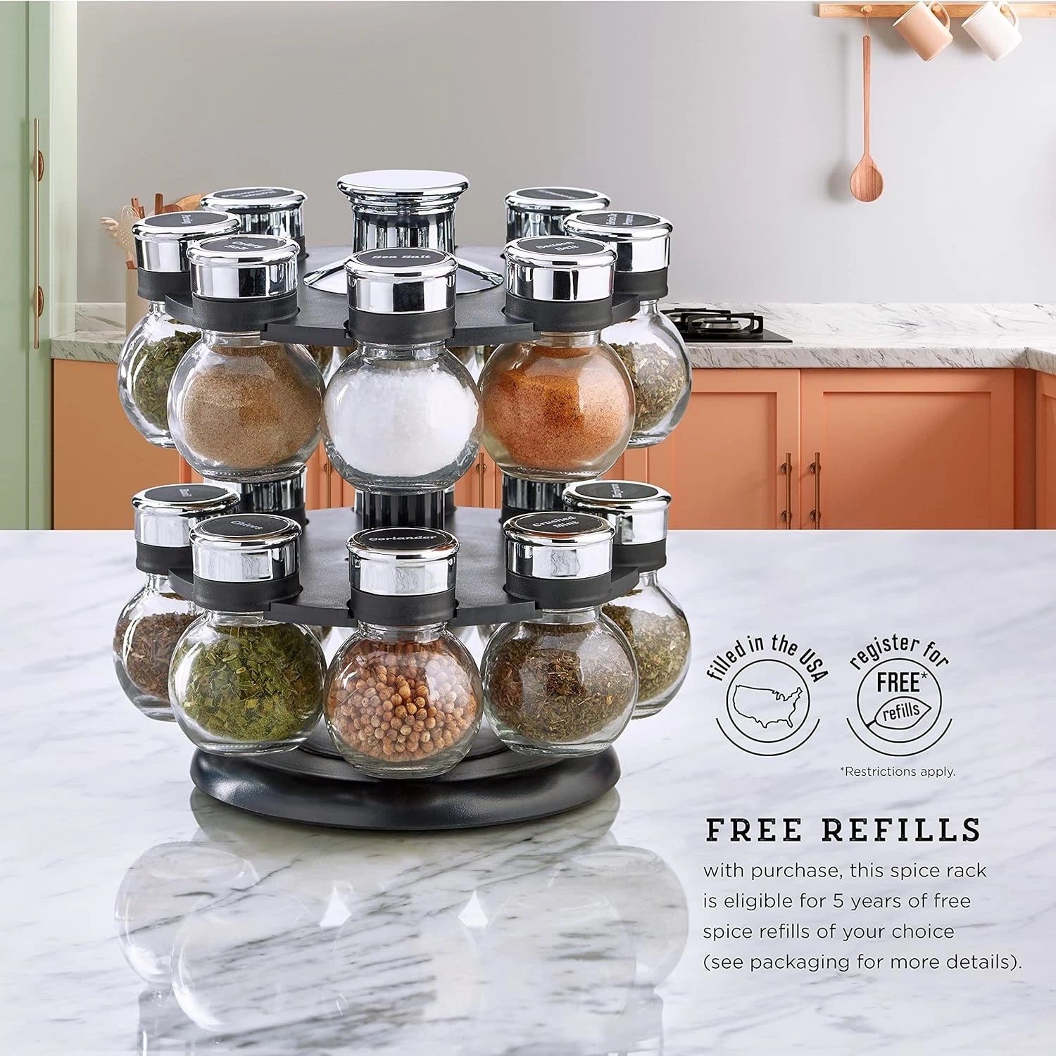 16 Jar Ellington Revolving Countertop Spice Rack with Lift & Pour Caps 07FC0E-D4 - KOEEK