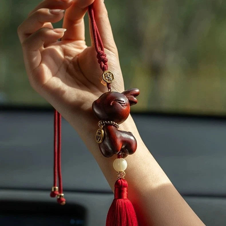 Zitan Wood Safe Journey Car Hanging Pendant Luxury Rearview Mirror Decoration 07FC0E-D4 - KOEEK