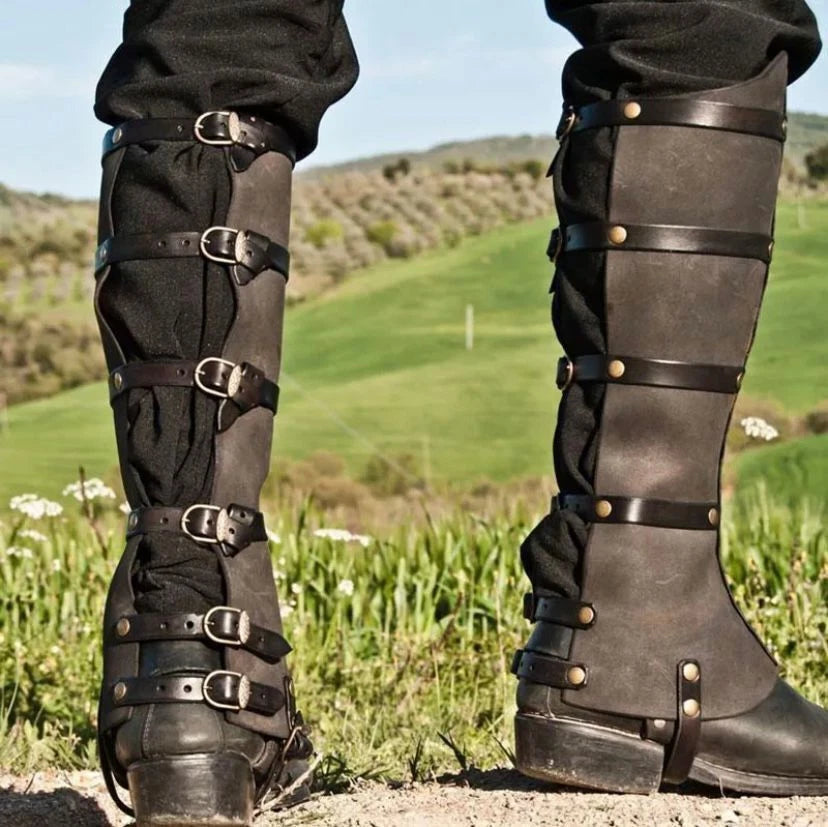 Tradition Men Women Leather Greave Medieval Leg Calf Armor Adjust Shoes Cover 07FC0E-D4 - KOEEK
