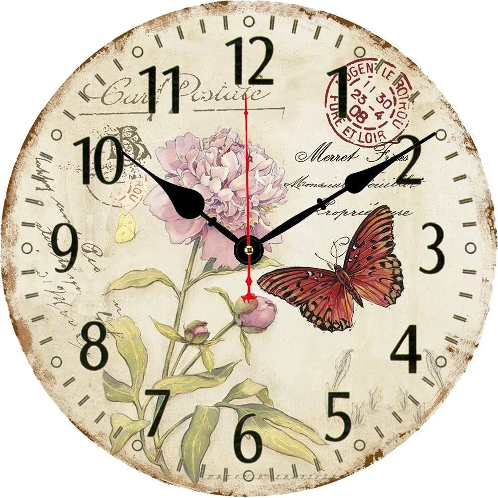 14''Silent Non-Ticking Wall Clock,Arabic Numerals Pattern Wooden Round Clock 07FC0E-D4 - KOEEK