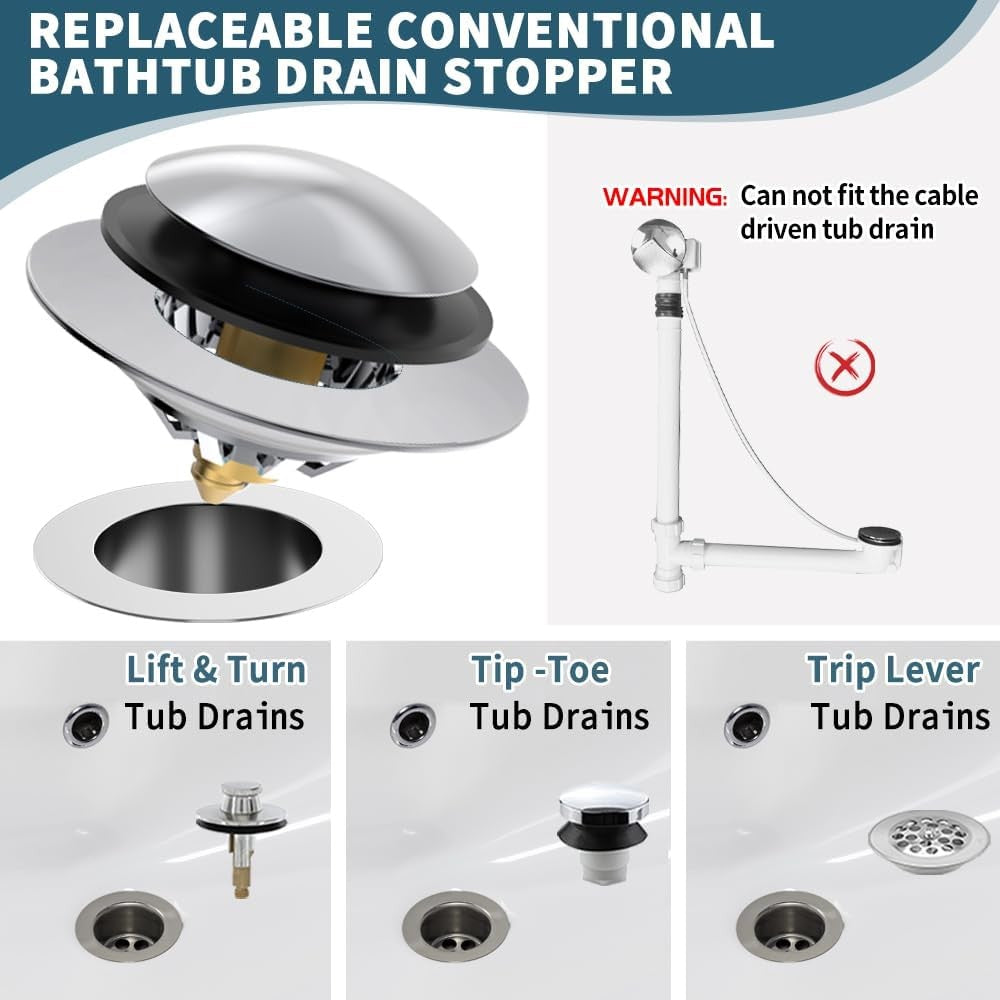 new Bathtub Drain Stopper with Hair Catcher, Anti Clogging Bath Tub Chrome Silver 07FC0E-D4 - KOEEK