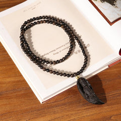 Vietnam Agarwood Crescent Guanyin 108 Beads Necklace Car Hanging Ornament 07FC0E-D4 - KOEEK