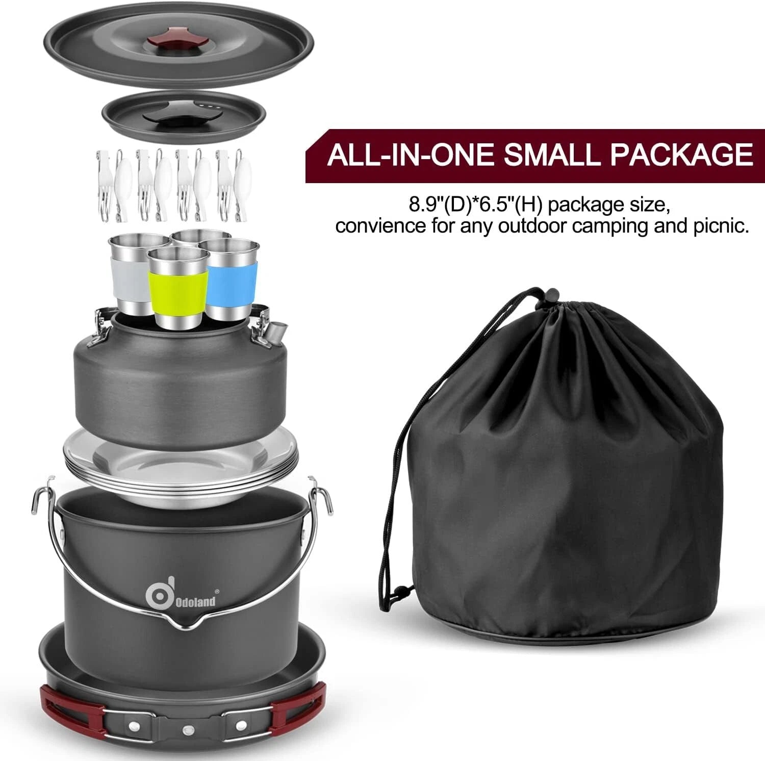 22 Piece Camping Cookware Set, Large Hanging Pot Pan Kettle, Picnic 07FC0E-D4 - KOEEK