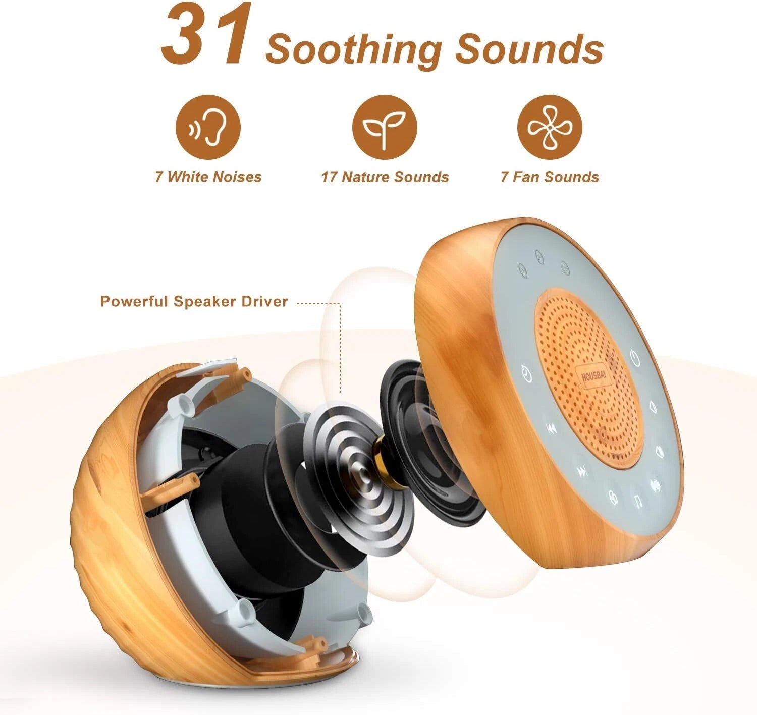 White noise machine with 31 soothing sounds, 5-watt loud stereo sound 07FC0E-D4 - KOEEK