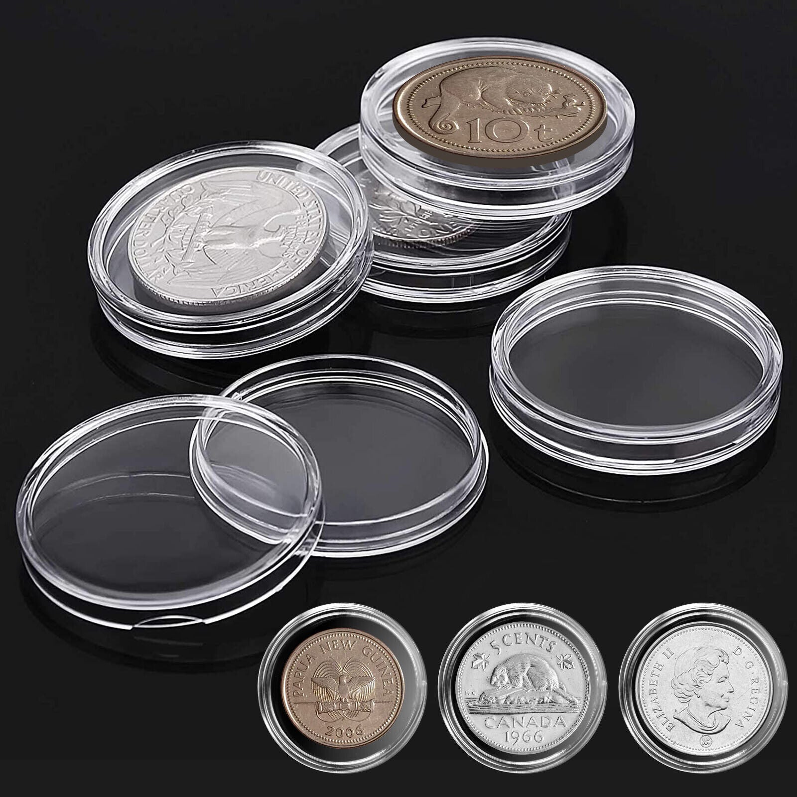 100 Pcs Clear Round Capsules Coin Box Storage Holder 21mm for US Nickle 5 Cents koeek - KOEEK