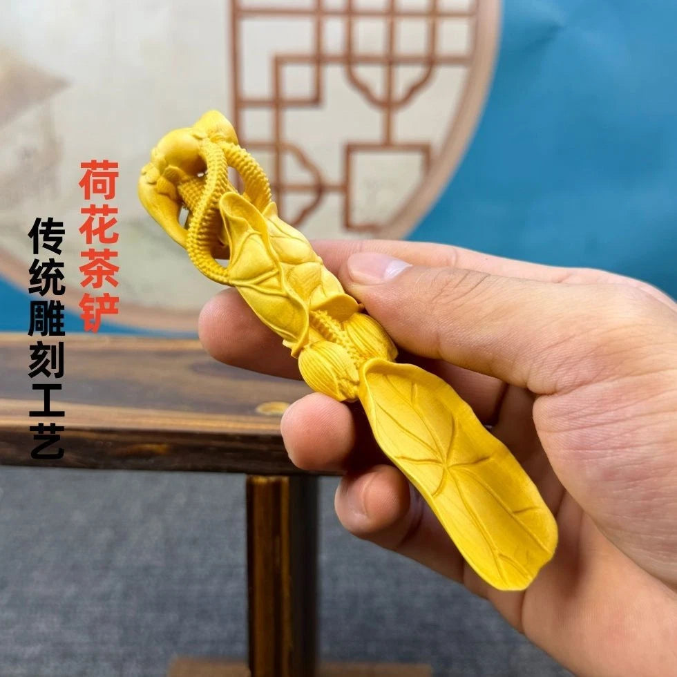 12cm Boxwood Carved Tea Scoop Tea Accessories Home Décor Gift Handicraft 07FC0E-D4 - KOEEK