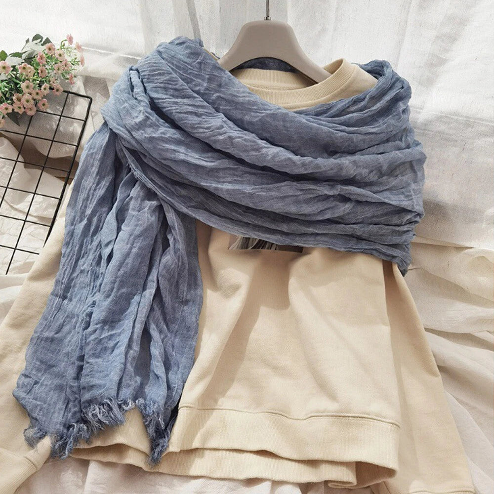 Solid Colors Cotton Scarves Shawls Wrap Men Unisex Wrinkle Large Scarf 200*100cm 07FC0E-D4 - KOEEK