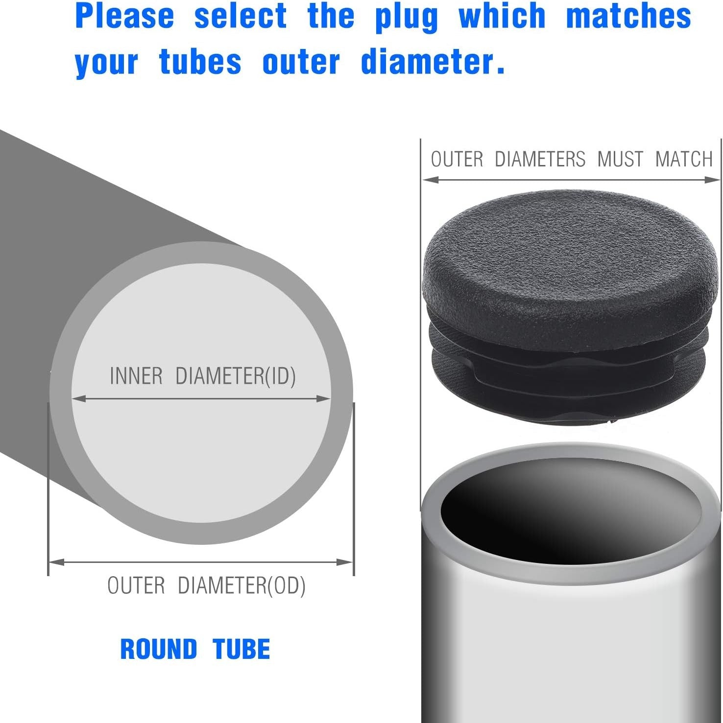 new Round Plastic Plug, 1-1/4 Inch Tubing Post End Cap, Chair Inch, Black 07FC0E-D4 - KOEEK