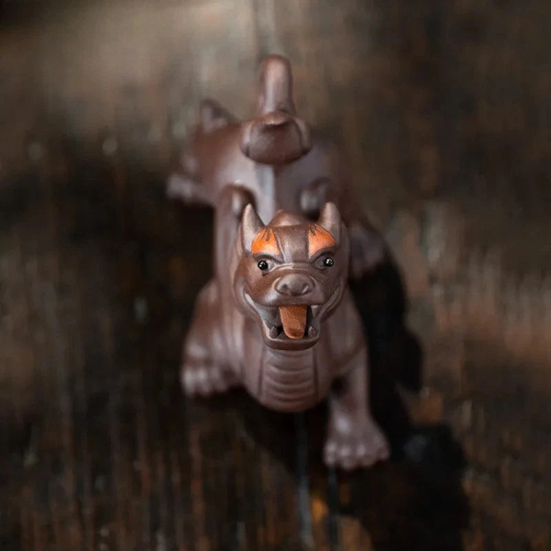 1Pair 9.2cm Yixing Purple Clay Wealth Pixiu Tea Pet Statue Auspicious Ornament 07FC0E-D4 - KOEEK