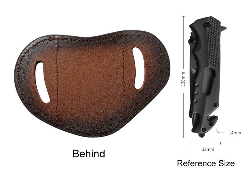 EDC Carved Cow Hand Made Leather Sheath for Folding Knife Belt Clip Cover Pouch 07FC0E-D4 - KOEEK