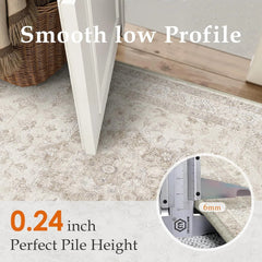 Beige Rug 2x6 Machine Washable Vintage Long Rug, Suitable for Hallways 07FC0E-D4 - KOEEK