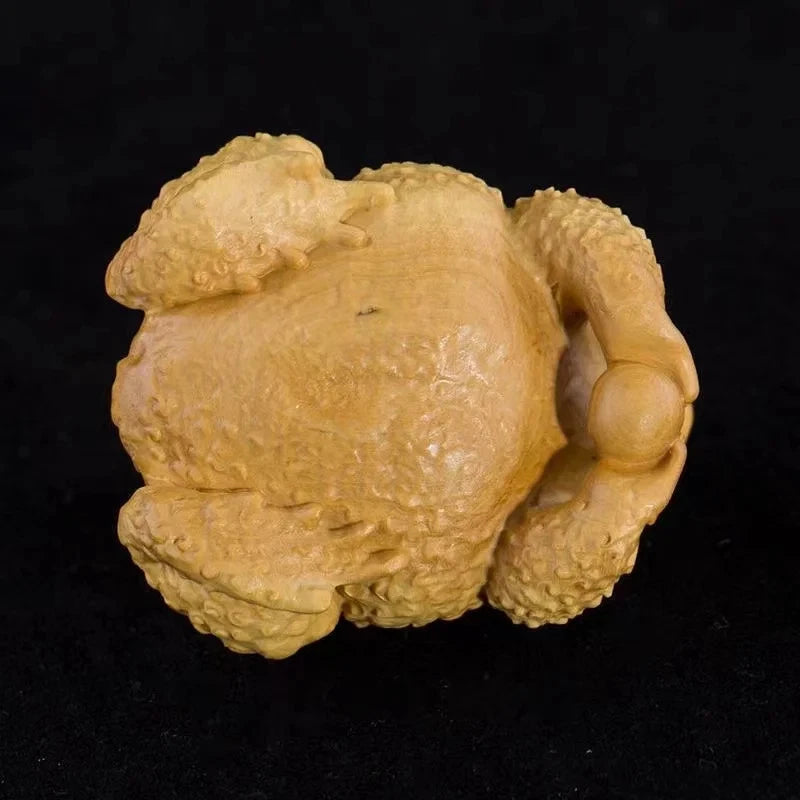 6.7cm Cypress Golden Toad Hand-carved Statue Chinese Mascot Wealth Luck Ornament 07FC0E-D4 - KOEEK