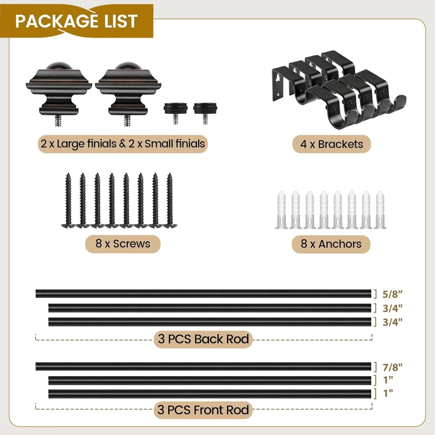 1-inch double curtain rod,adjustable length range from 72 to 144 inches 07FC0E-D4 - KOEEK