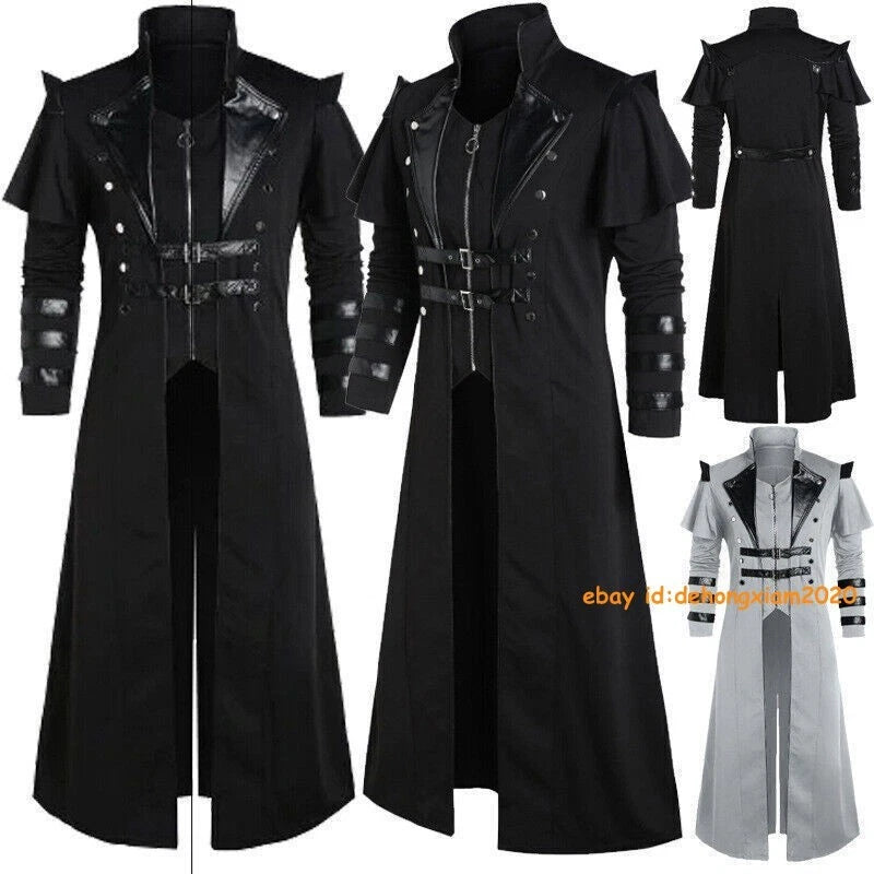 Long Trench Men's Medieval Victorian Style Frock Coat Cape Cloak Costume Jackets 07FC0E-D4 - KOEEK