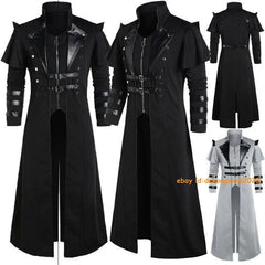 Long Trench Men's Medieval Victorian Style Frock Coat Cape Cloak Costume Jackets 07FC0E-D4 - KOEEK