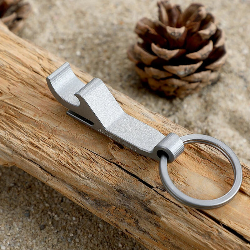 CNC EDC Titanium Alloy Bottle Opener Key Chain Pendant Tool with 32mm Key Ring 07FC0E-D4 - KOEEK