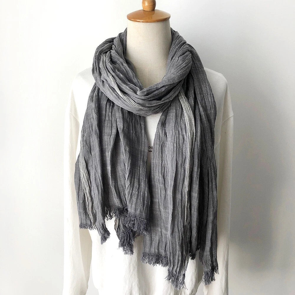 Cotton Linen Men's Scarf Autumn Winter Striped Tassel Scarves Shawl Wrap Unisex 07FC0E-D4 - KOEEK